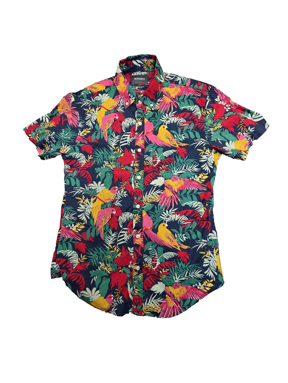Bonobos Mens M Slim Fit Cotton Woven Button-Down SS Tropical Parrot Floral